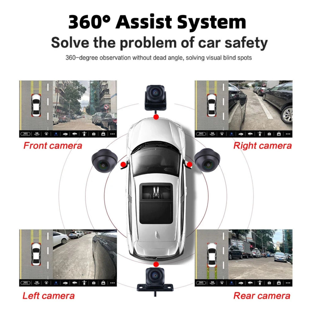 360 Degree Assist System diagram showing front, rear, left and right camera views around the car