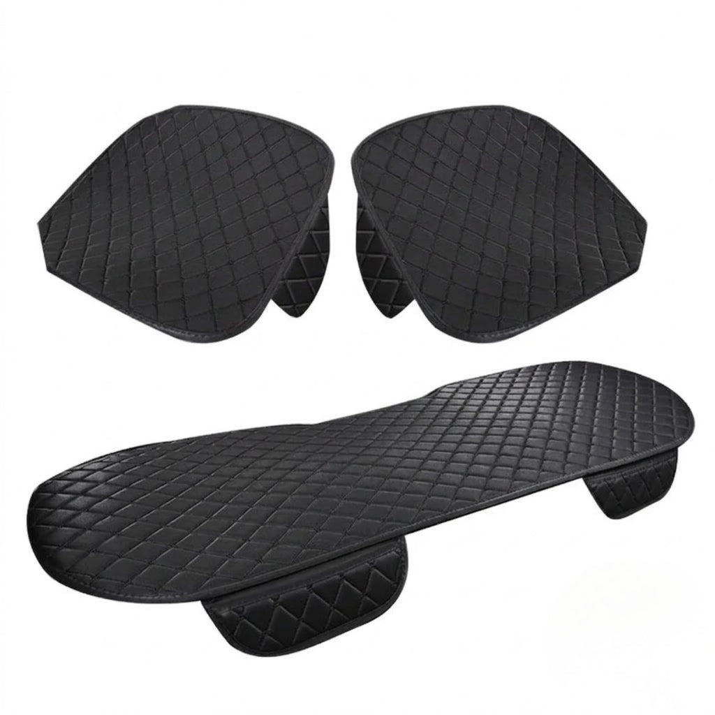 3-Piece Seat Cushion Set in black diamond-quilted fabric with two front seat cushions and one rear bench cushion, on white background