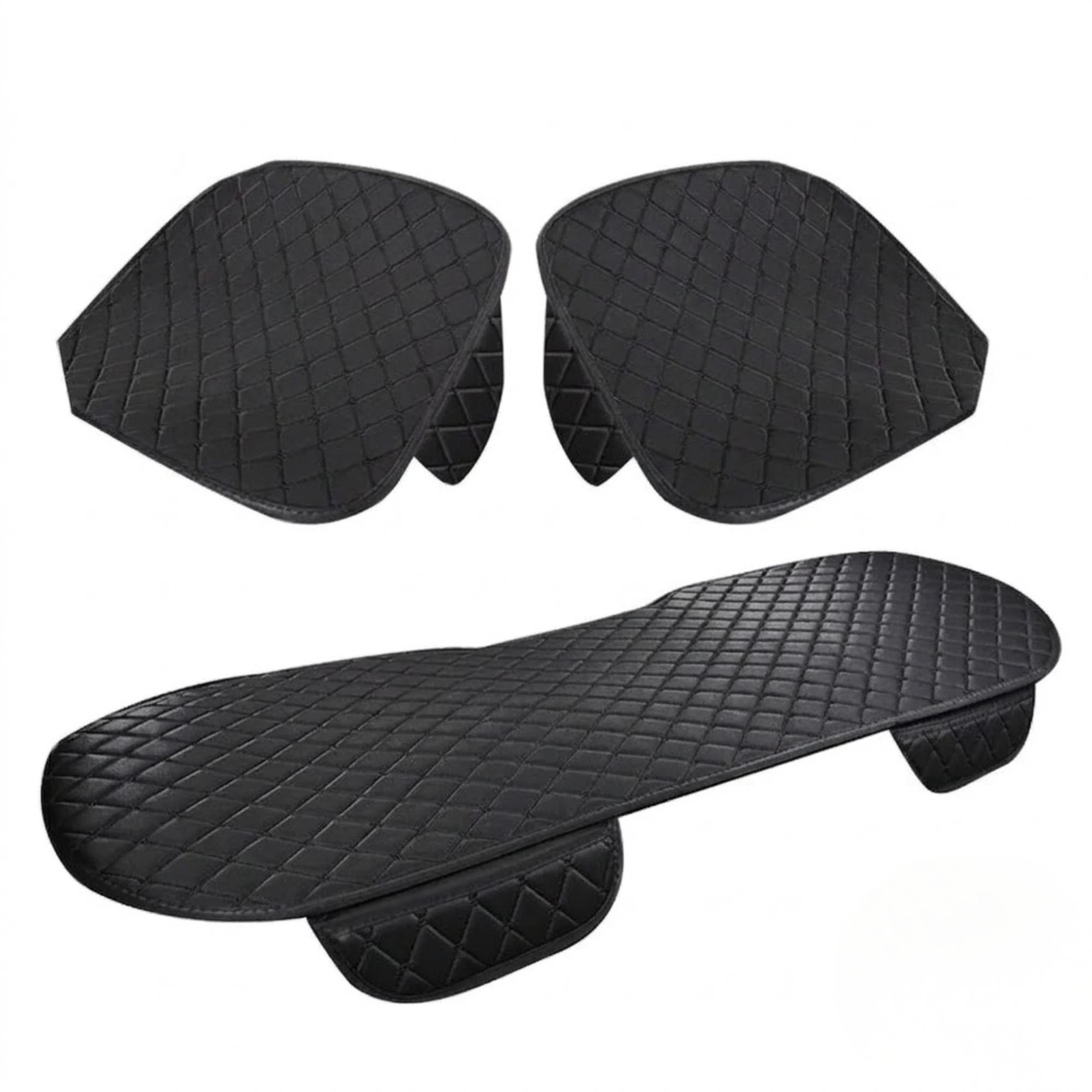 3-Piece Seat Cushion Set in black diamond-quilted fabric with two front seat cushions and one rear bench cushion, on white background