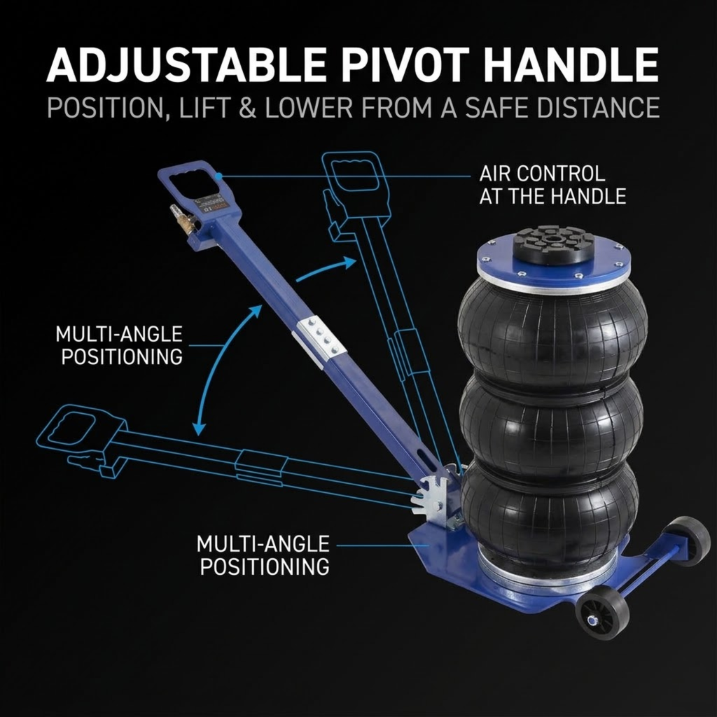 Triple-Bag Air Jack adjustable pivot handle with air control at the handle and multi-angle positioning