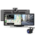 4K CarPlay Mirror Dash Cam mirror monitor with front and rear camera displaying CarPlay navigation map