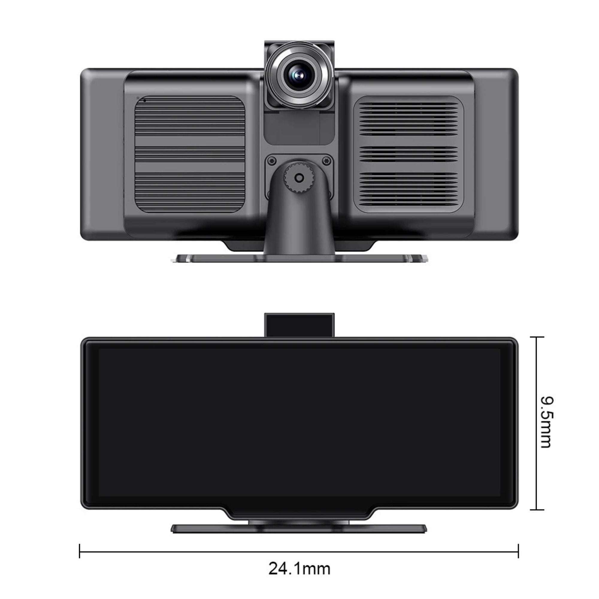4K CarPlay Mirror Dash Cam GPS navigation with Google Maps shown on dashboard display along a coastal road