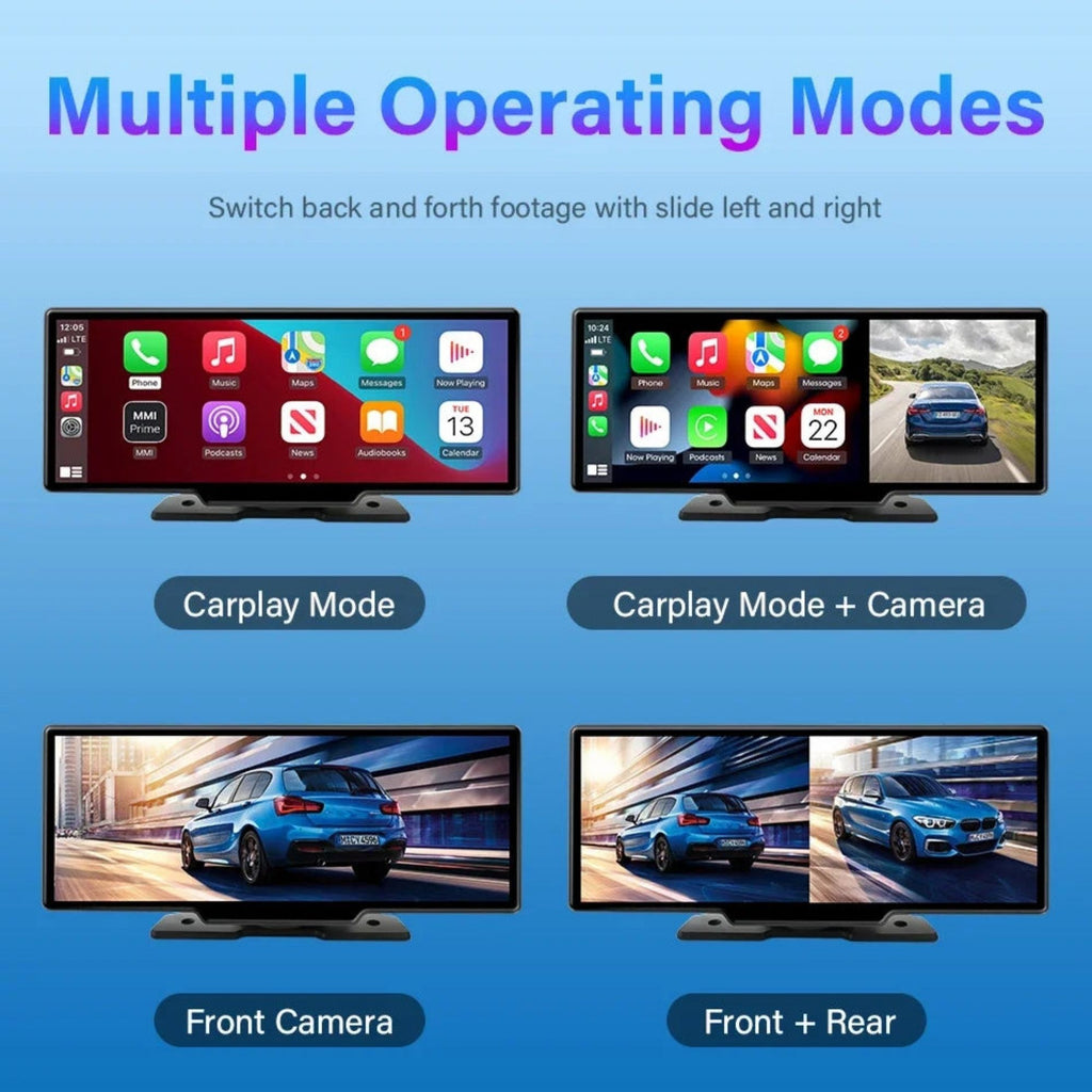 4K CarPlay Mirror Dash Cam HD reversing video automatically showing rear camera view with parking guide lines when reversing