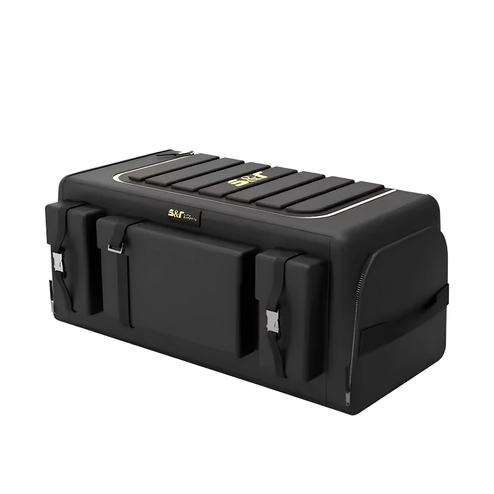 Foldable 70L heavy-duty trunk storage organiser with S&R branding shown from a three-quarter angle on a white background