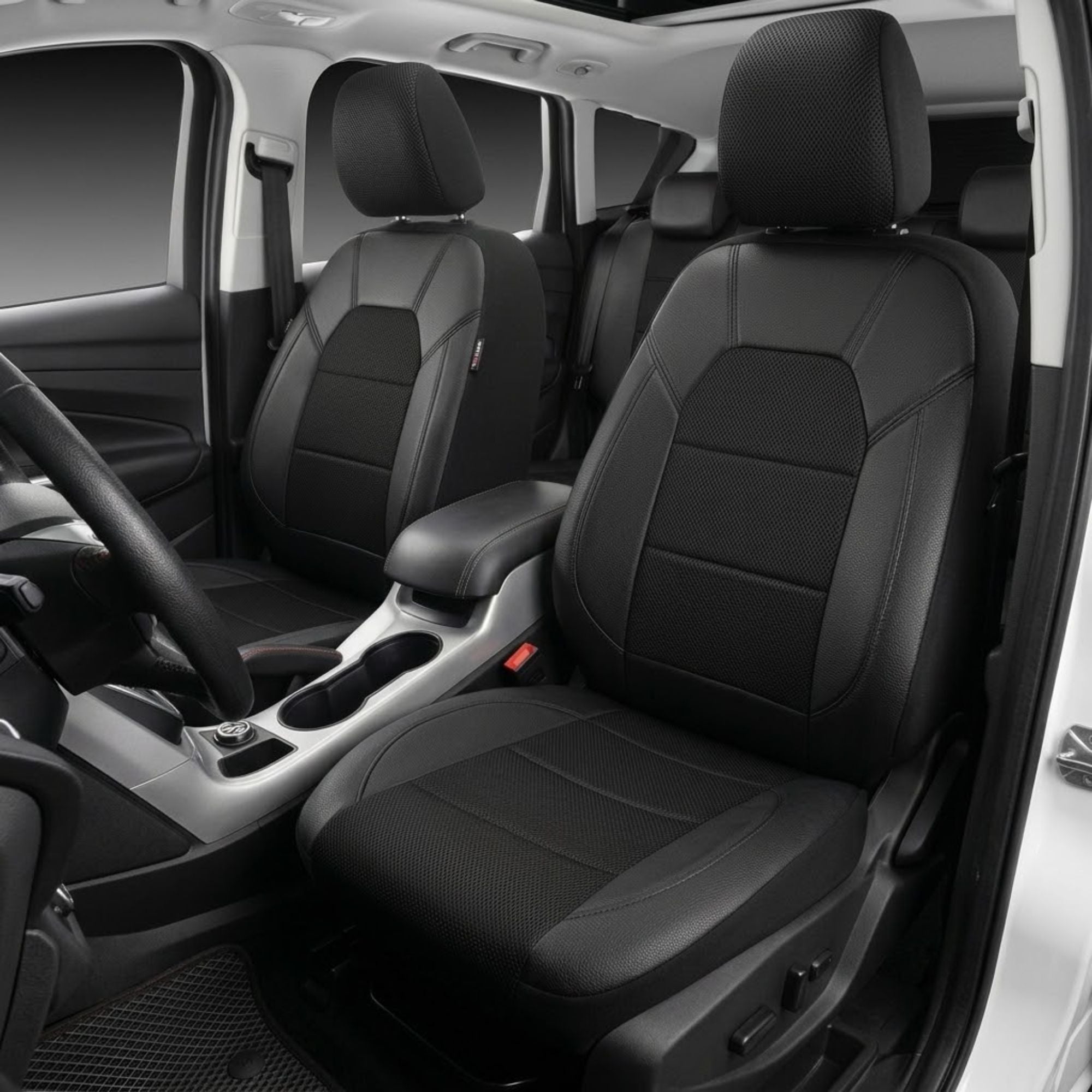 9-piece full car seat cover set installed in vehicle interior