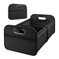 Black foldable SUV trunk organiser with reinforced compartments and padded carry handles