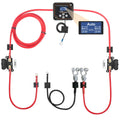 Adjustable Lithium Battery Isolator with LCD voltage display, red and black cables, fuse holders and battery terminals