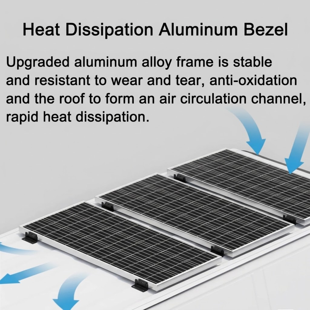 Solar panels mounted on Z-brackets leaving an airflow gap on a roof for heat dissipation