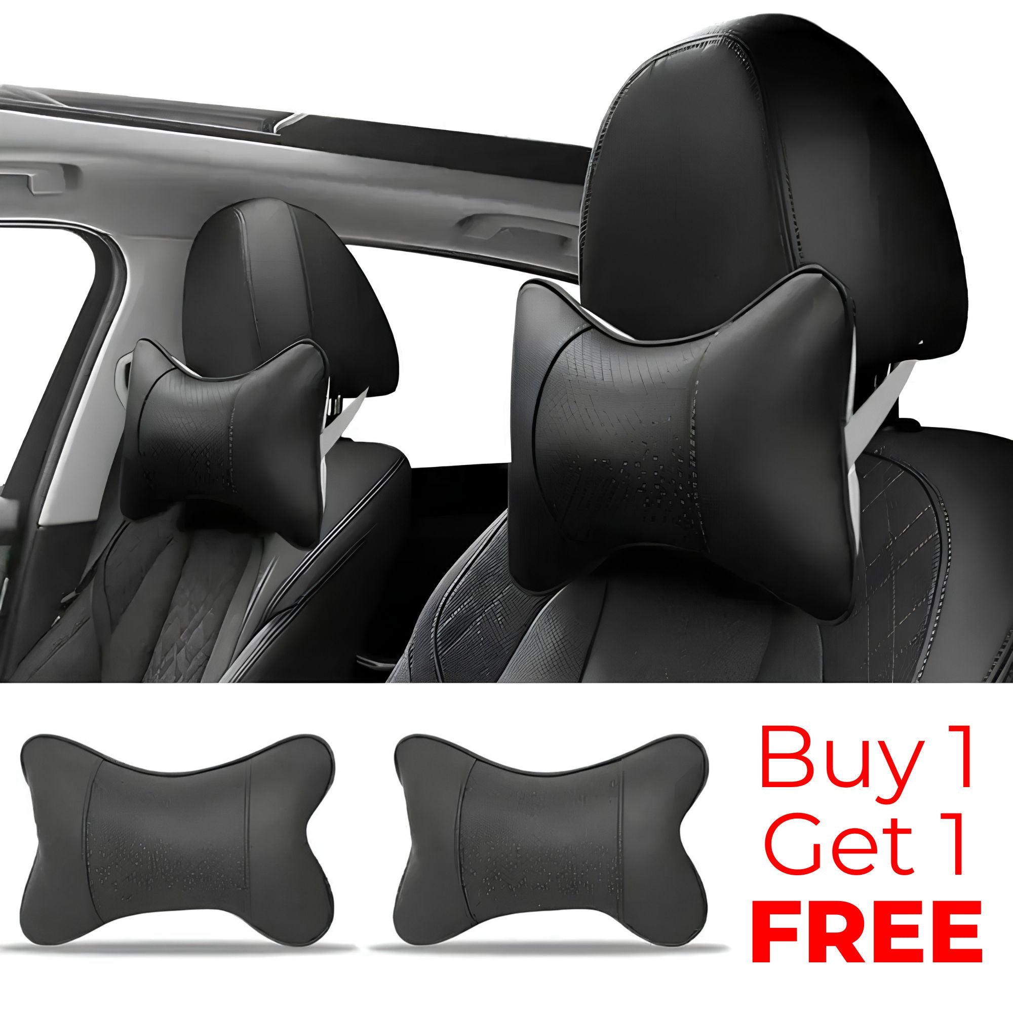 Buy one get one free black car headrest neck support cushion set on vehicle seats