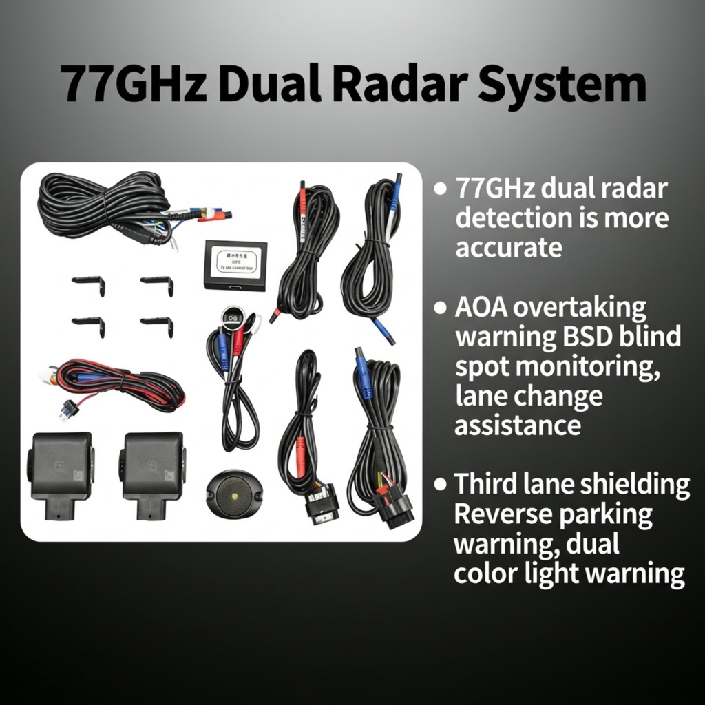 Blind Spot Monitor 77GHz dual radar system kit with sensors and wiring harnesses