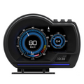 A modern digital car dashboard display screen with a black bezel, featuring blue and white gauges, a speedometer showing 80 KM/H, a turbo gauge, and a digital clock reading 10:38.