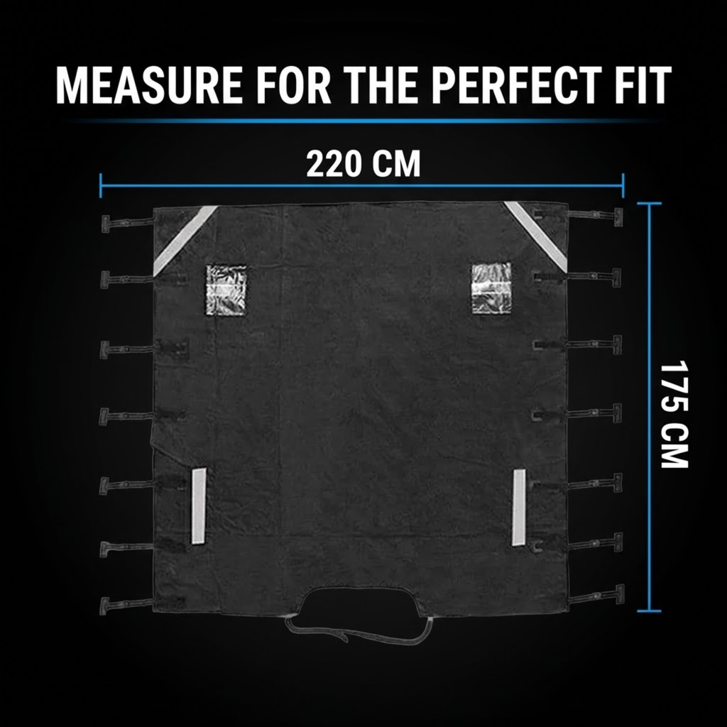 Caravan Front Towing Cover dimensions diagram showing 220 cm width and 175 cm height