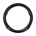 Black round O-shape Carbon Fibre Steering Wheel Cover with perforated leather grips on a white background