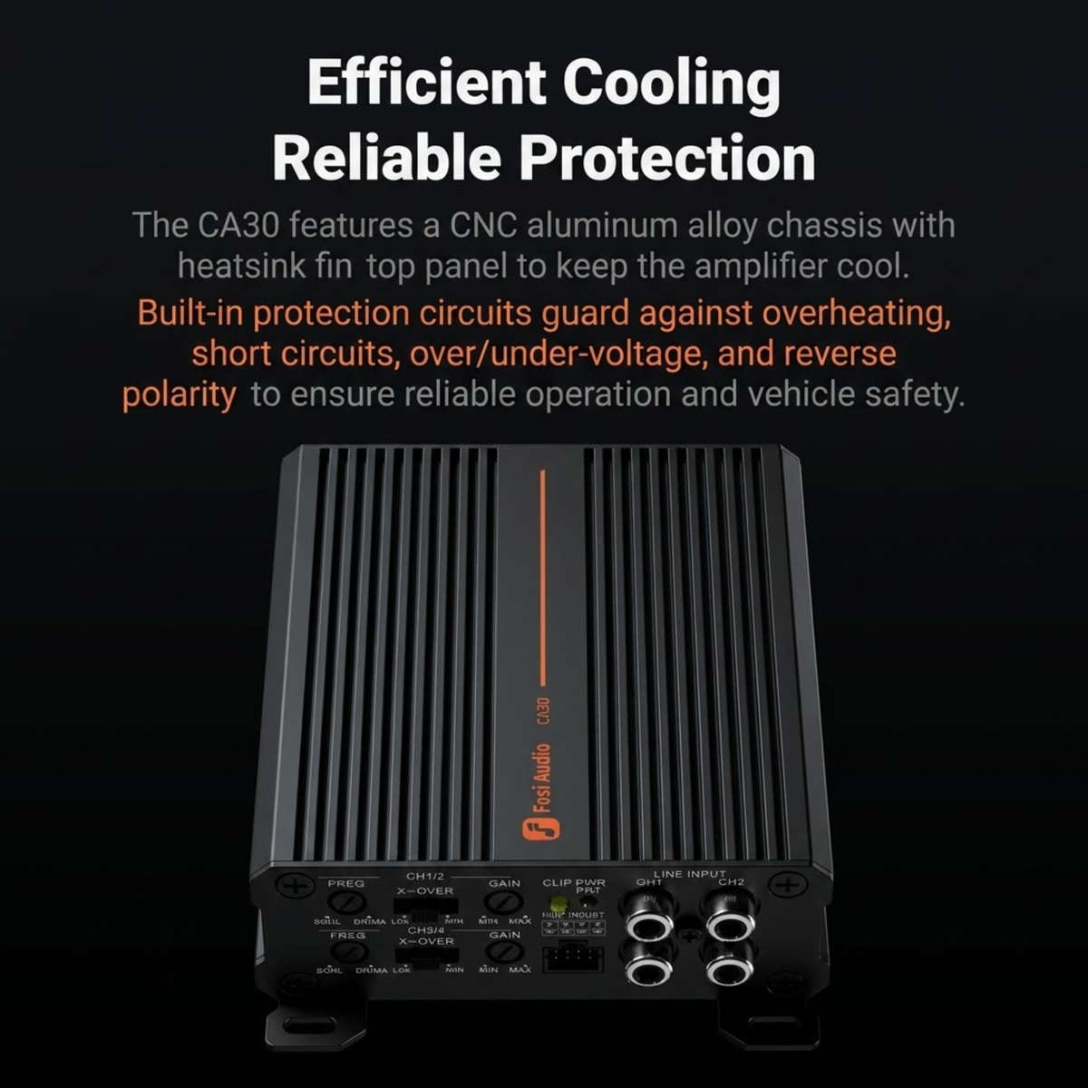 Compact Class D Amplifier CNC aluminium chassis with heatsink fins for efficient cooling