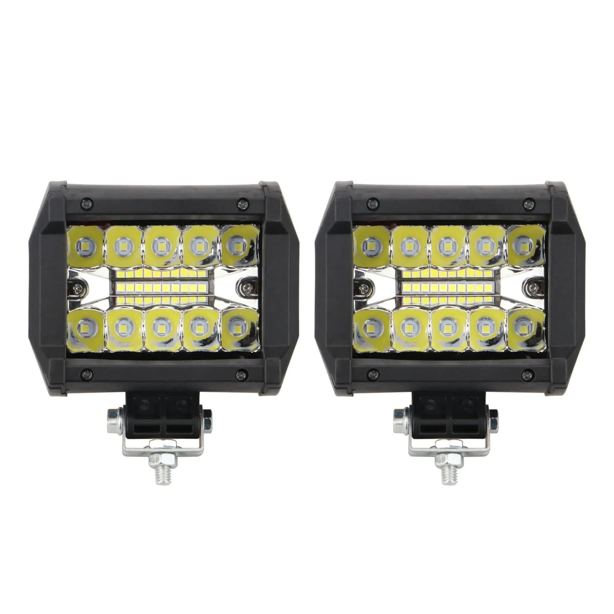 Compact LED Work Light Pair with white LEDs, black housings and mounting brackets on a white background