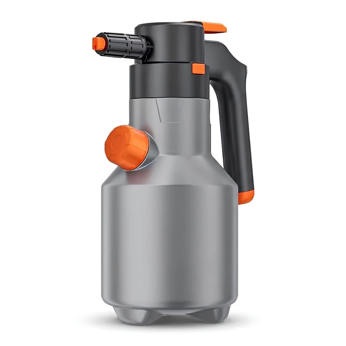Cordless Snow Foam Sprayer in grey with black and orange trigger head on white background