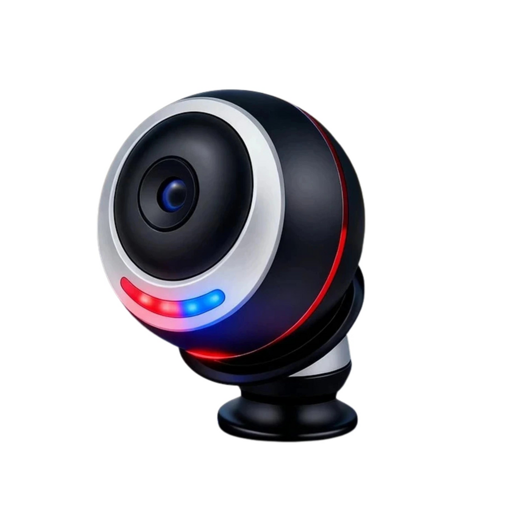 Driver Fatigue Monitor camera with red and blue LED indicator ring on ball-joint mount