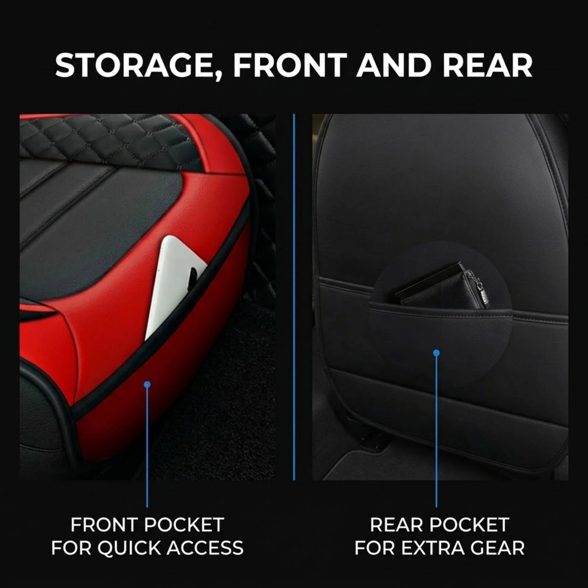 Diamond Quilted Leather Seat Covers storage front and rear pocket
