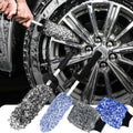 Car wheel cleaning brush set with a person cleaning a tire.