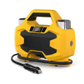 Dual Cylinder Tyre Inflator in yellow and black with digital display and coiled air hose