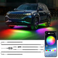 RGB Underglow Light Kit illuminating the underside of an SUV in flowing rainbow colours at night