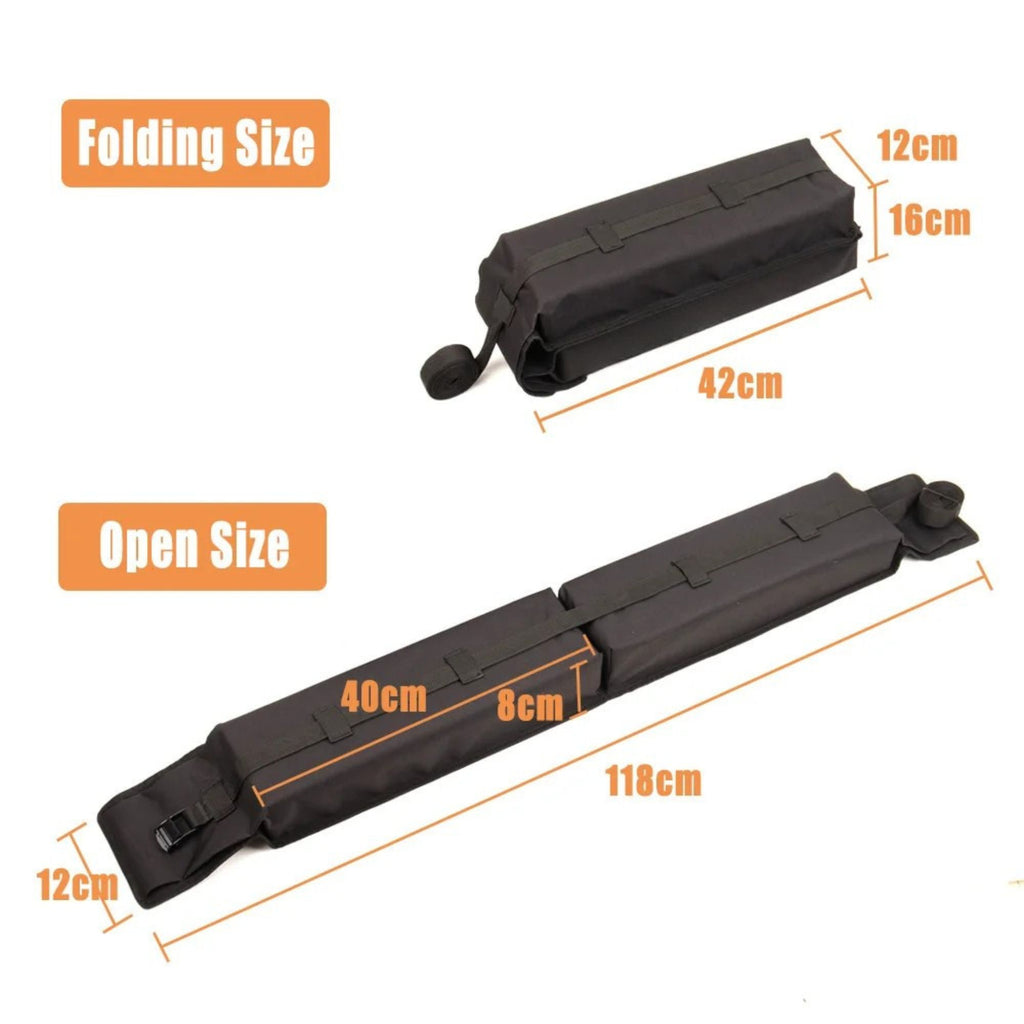 Foldable Roof Rack folded size of 42cm compared to its open size of 118cm