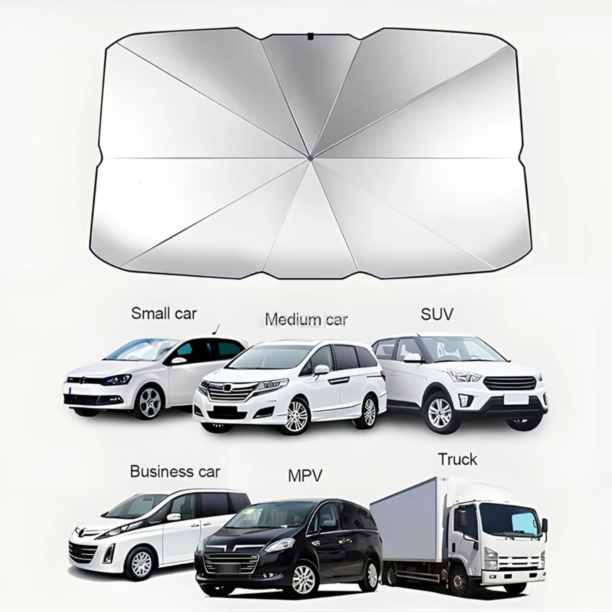 Foldable Windscreen Sun Umbrella heavy-duty 10-rib umbrella frame close-up and a close-up of the matte soft-touch handle with gold accent ring