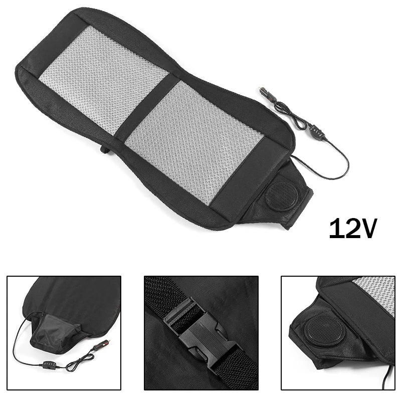 Ventilated Car Seat Cushion with included 12V pump and cable, in the box contents