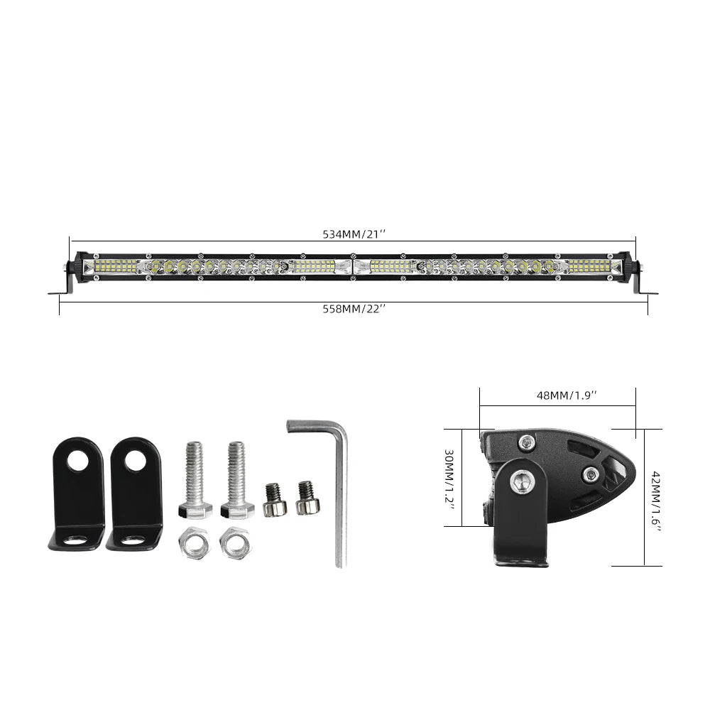 22 inch 104W LED light bar dimension and mounting bracket diagram