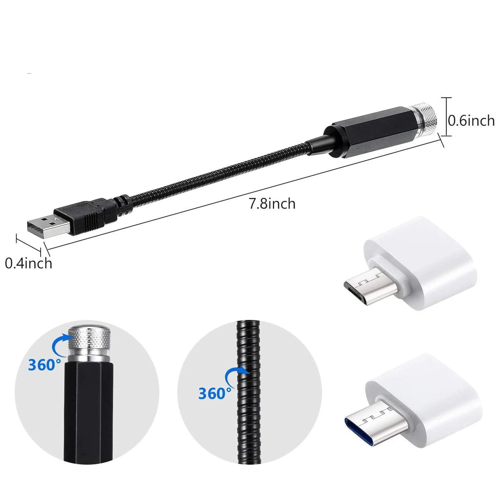 Tri-Colour Star Projector USB cable product size dimensions diagram 7.8 inch length