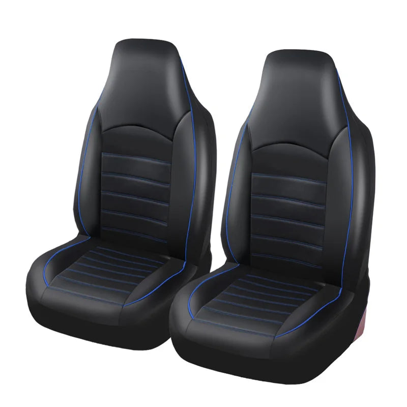 Black and blue Leather-Style Front Pair Car Seat Covers on a white background