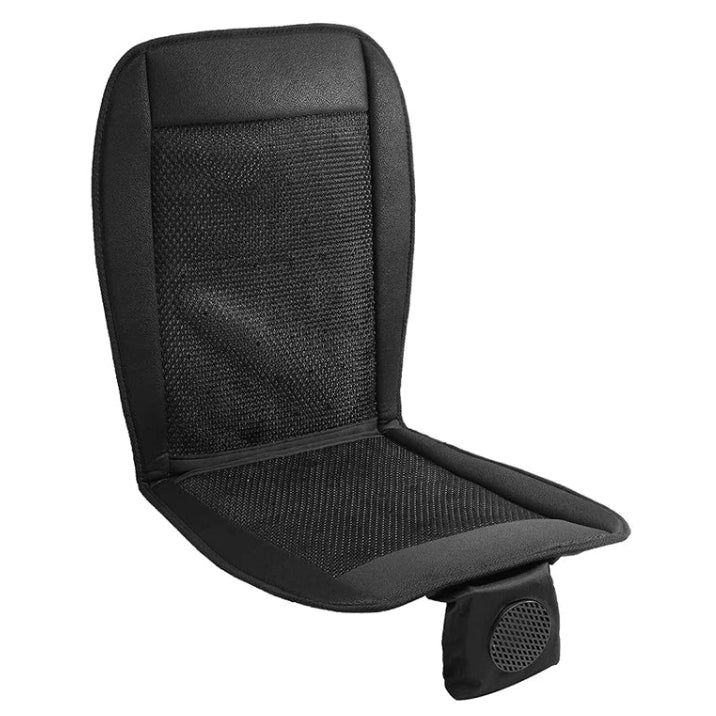 Ventilated Car Seat Cushion on a clean white background showing breathable mesh cooling panel and integrated fan unit