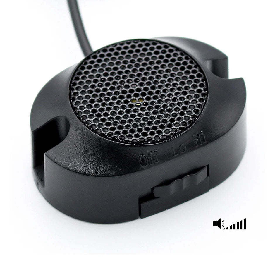 Close-up of Flush-Fit Parking Sensor Kit buzzer alert with off, low and high volume switch