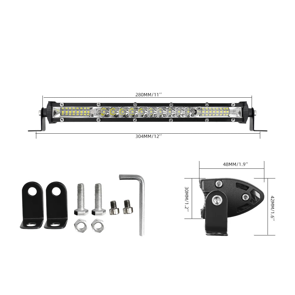 12 inch 52W LED light bar dimension and mounting bracket diagram