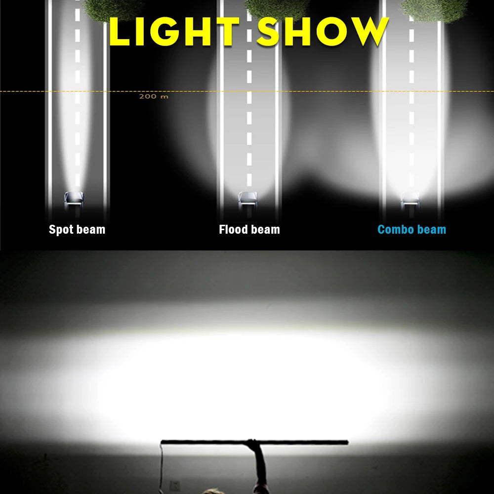 Comparison of spot beam, flood beam and combo beam light patterns from LED light bar
