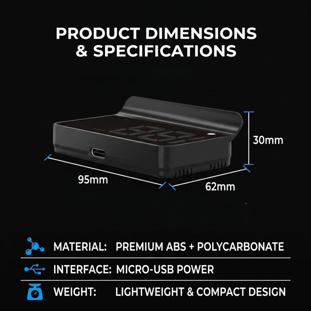 Product dimensions and specifications graphic showing a black rectangular portable power bank with labeled measurements of 95mm, 62mm, and 30mm on a black background, plus material, interface, and weight text below.