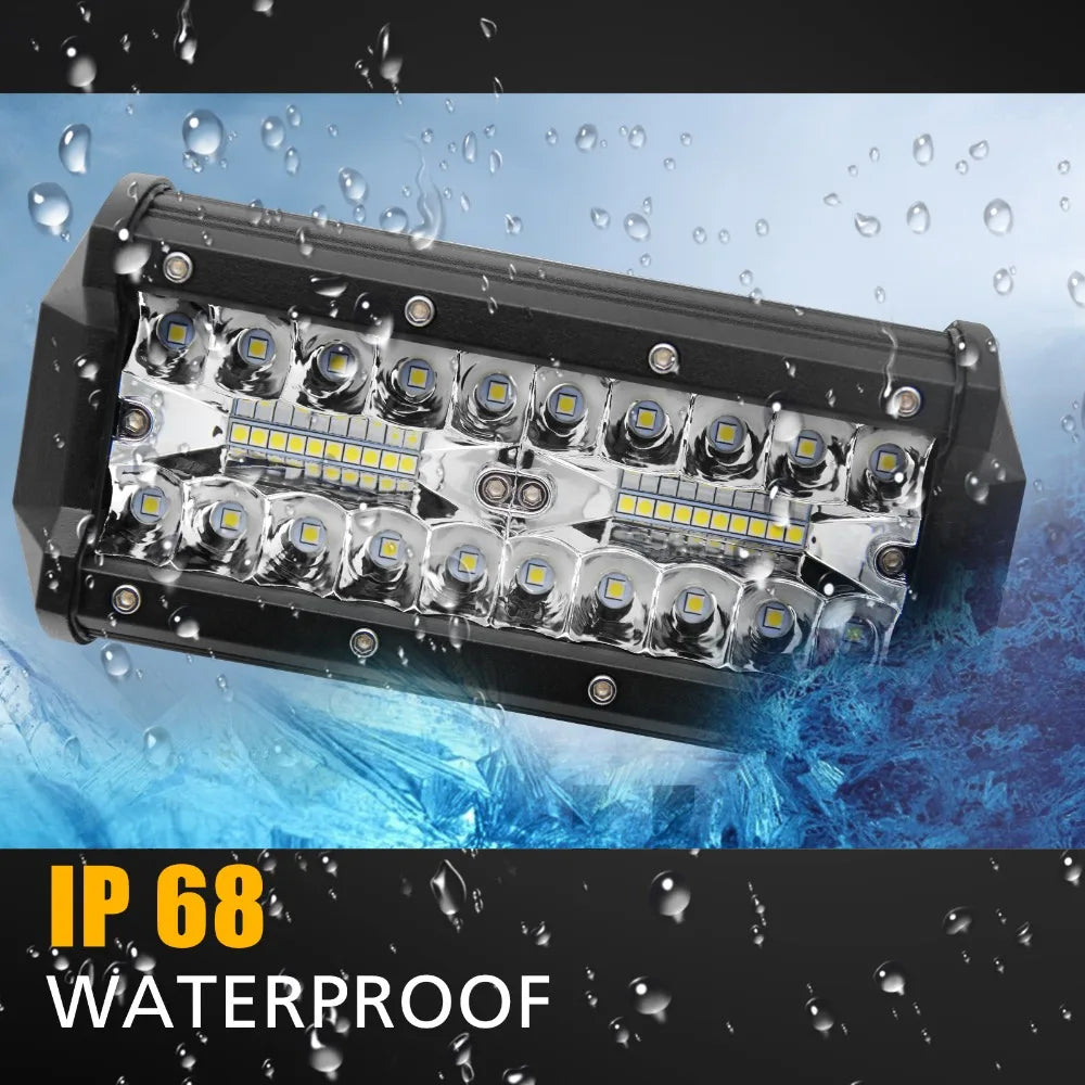 Tri-Row LED Light Bar with IP68 waterproof rating covered in water droplets