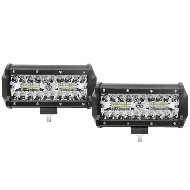 Tri-Row LED Light Bar Pair with black housings and mounting bolts on a white background