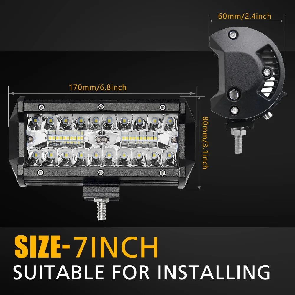 7-inch Tri-Row LED Light Bar dimensions: 170 mm long, 80 mm high and 60 mm deep