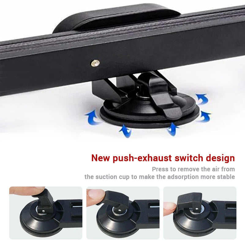 Close-up of the Retractable Windscreen Sunshade push-to-release suction cup mount pressing air out for firm adhesion