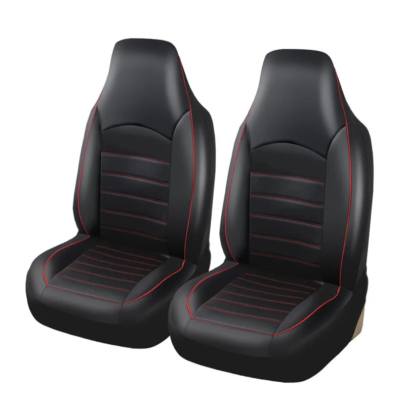 Black and red Leather-Style Front Pair Car Seat Covers on a white background