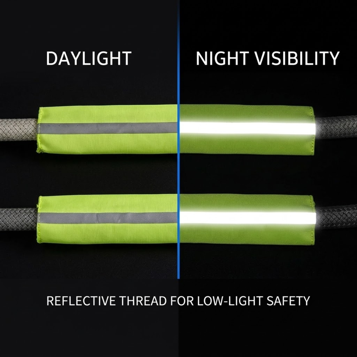 Heavy-Duty Recovery Rope. daylight night visibility. reflective thread for low-light safety.