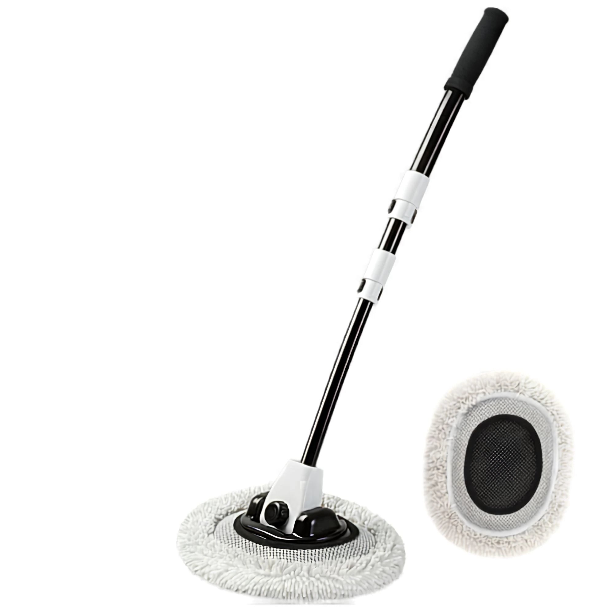 Heavy-Duty Telescopic Car Wash Mop with Rotating Chenille Cleaning Brush and aluminium extendable handle on a white background