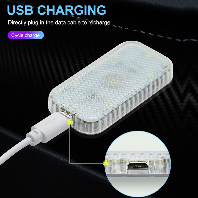 USB charging diagram for the LED touch light showing the data cable plugged into the micro USB port