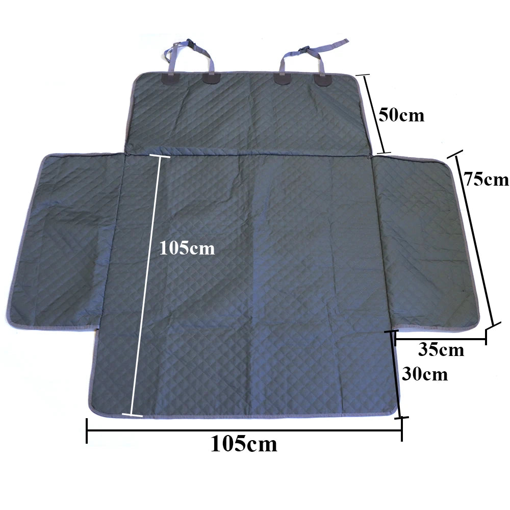 Waterproof Dog Boot Liner flat lay showing folded side panels and dimensions of 105cm by 75cm