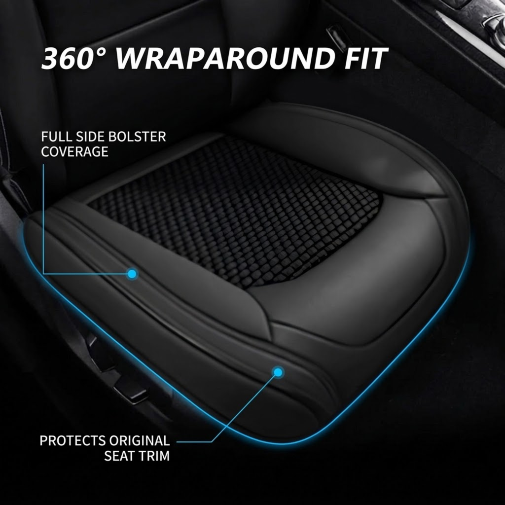 Ice Silk Seat Cover fitted to a car seat showing full wraparound side bolster coverage