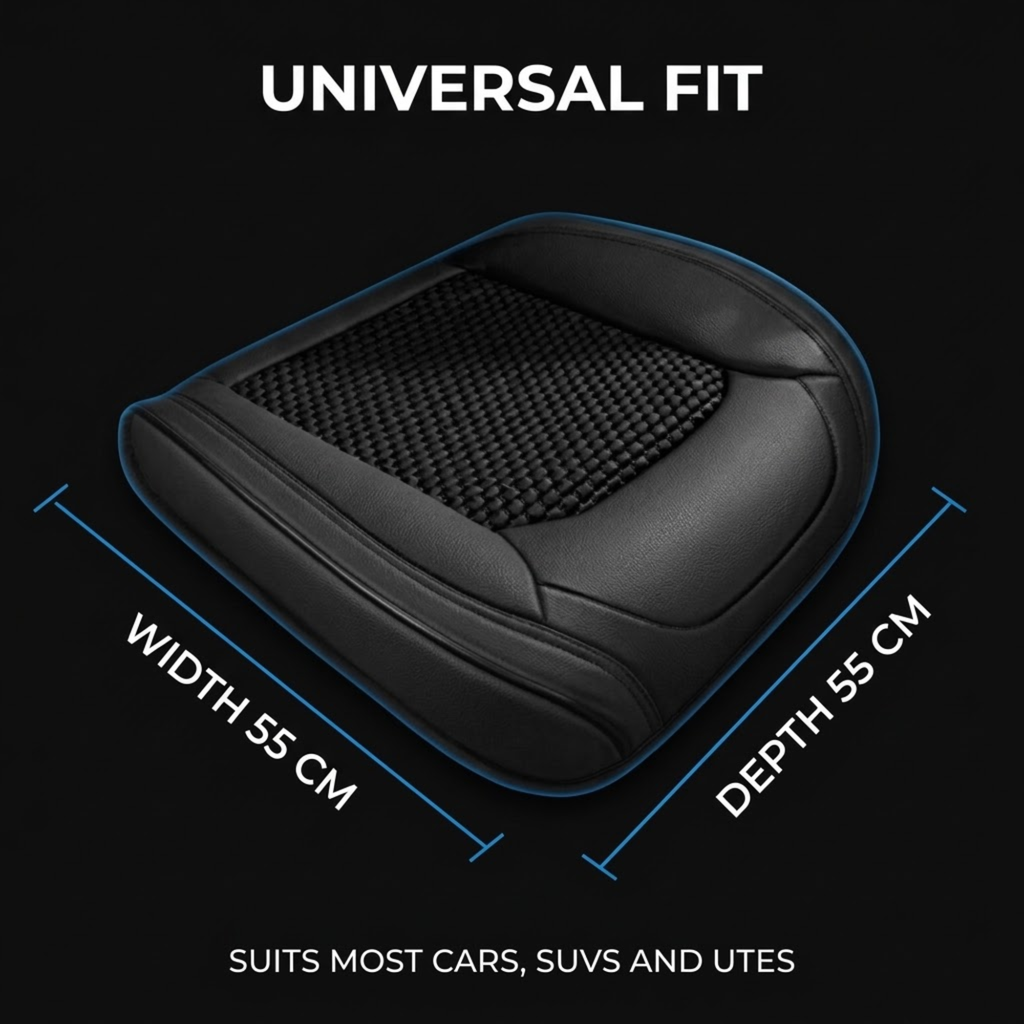 Black Ice Silk Seat Cover with 55 cm width and 55 cm depth dimensions marked