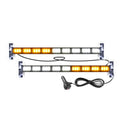 Two LED Bumper Strobe Light Strip bars with amber and white LED sections, suction cup mounts and cigarette lighter power plug on a white background