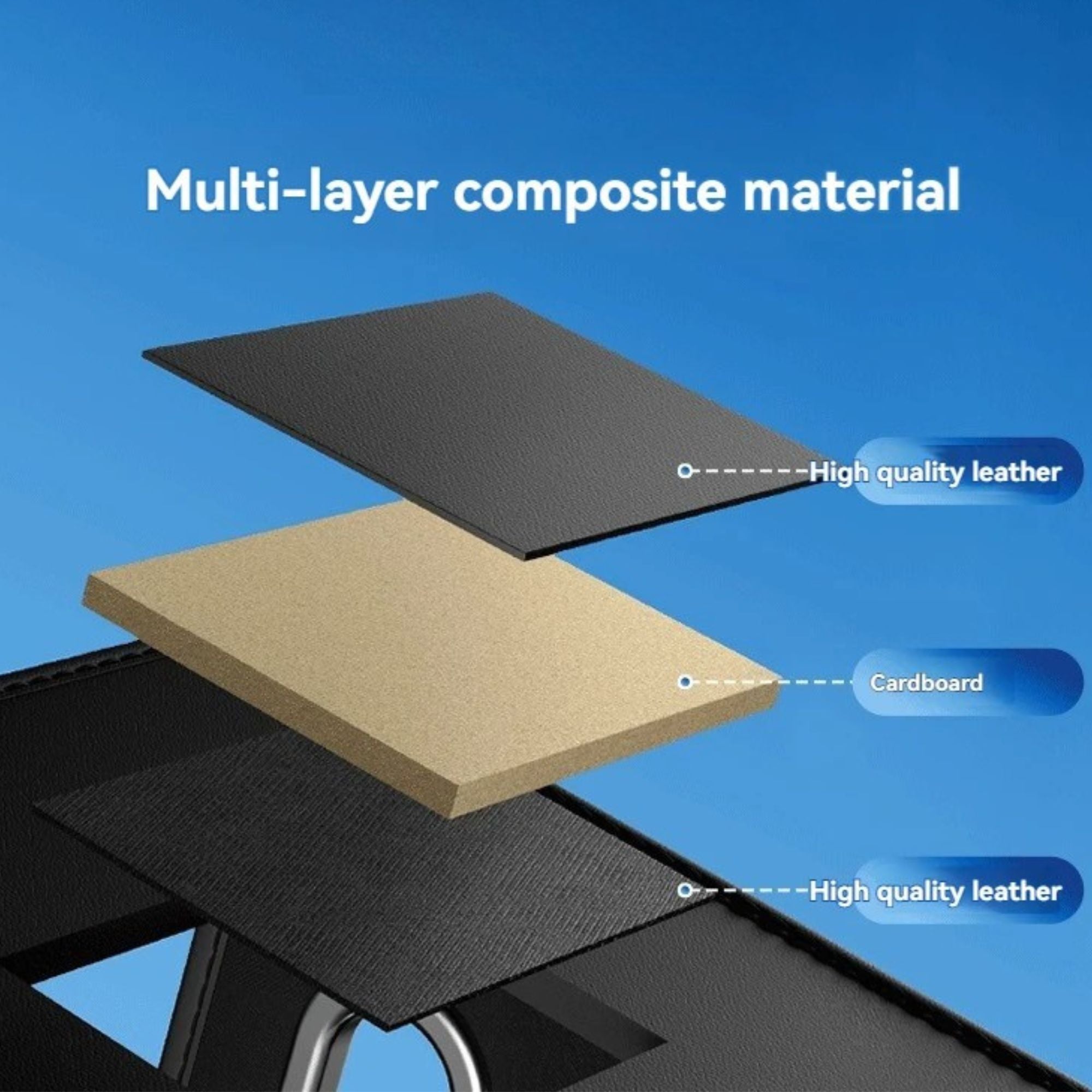 Close-up of multi-layer high-quality leather and cardboard composite material used in the car boot organiser construction