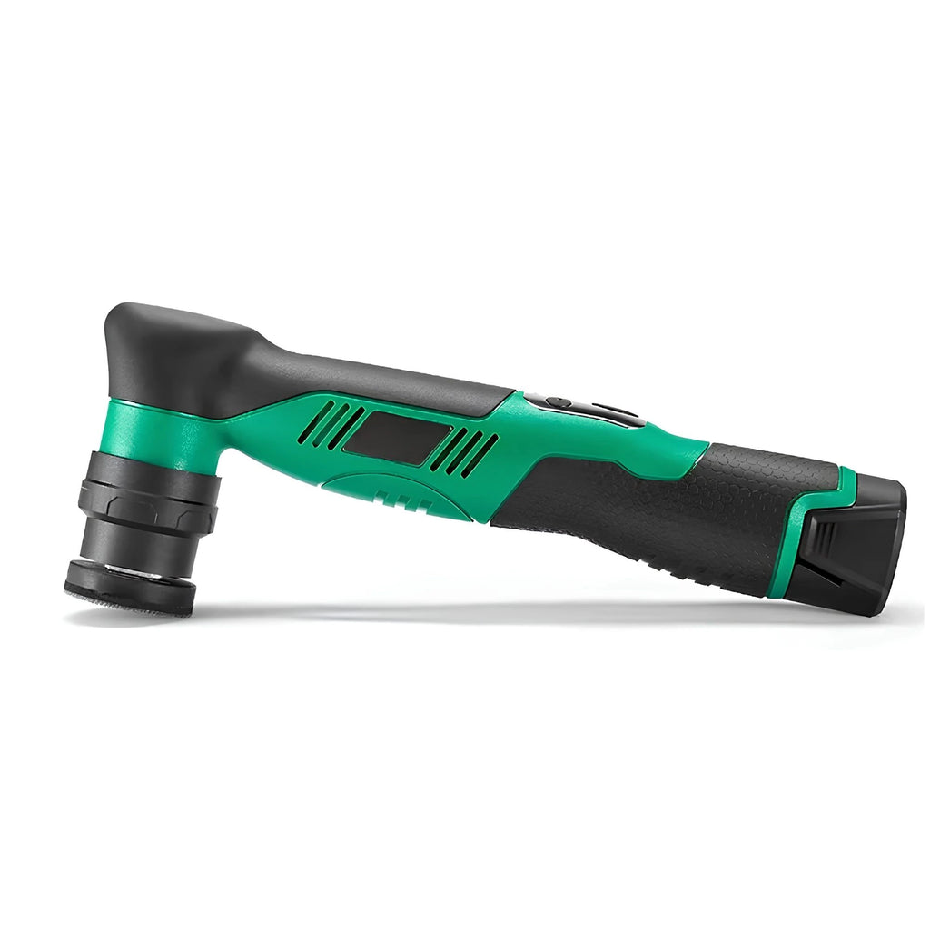 Mini Cordless Car Polisher BATOCA S5 in green and black shown from the side on a white background